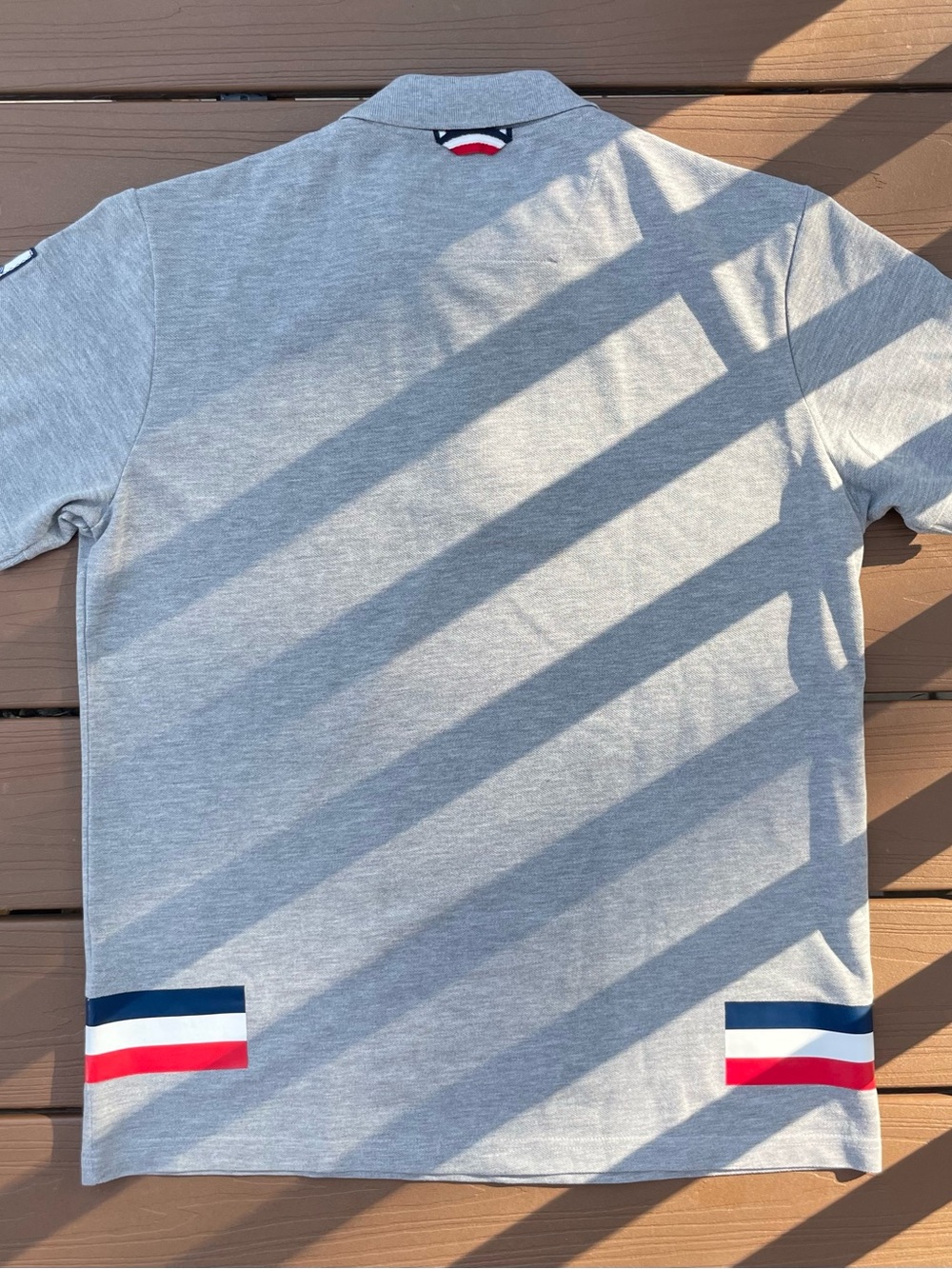 Moncler Gray Polo with Navy, White & Red Trim - Picture 7 of 7